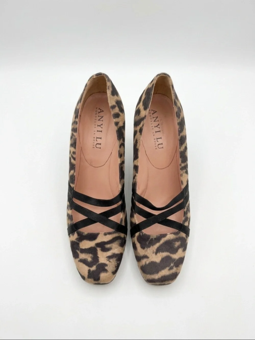 Anyi Lu Leopard-Print Flats with Black Cross Straps 38 made in Italy
